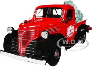 1941 Plymouth Pickup Truck Red and Black "Merry Christmas" with Tree Accessory 1/24 Diecast Model Car by Motormax