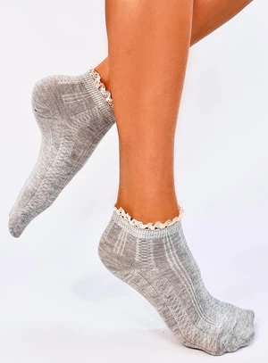 Dámské ponožky s háčkovaným lemem šedé