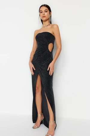 Trendyol Anthracite Glittery Knitted Evening Dress