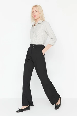 Trendyol Black Belt, Wide Leg, Woven Trousers