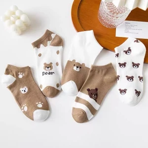 5 Pairs Cute Women Socks Harajuku Polyester Cotton Low Tube Women's Socks Summer Casual Breathable Japanese Style Cartoon Socks