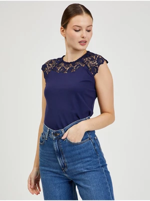 Dark blue women's T-shirt with lace ORSAY - Women