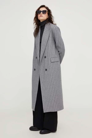 Kabát Answear Lab dámský, šedá barva, přechodný, dvouřadový