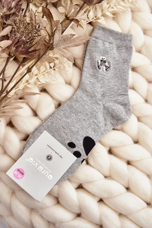 Women's cotton socks with teddy bear applique, grey
