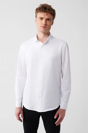 Avva Men's White Easy-to-Iron Classic Collar Dobby Regular Fit Shirt