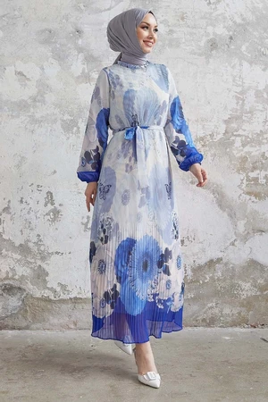 InStyle Sofia Orchid Floral Pleated Chiffon Dress - Blue