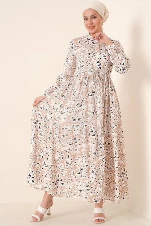 Bigdart 2144 Large Collar Hijab Dress - Cream