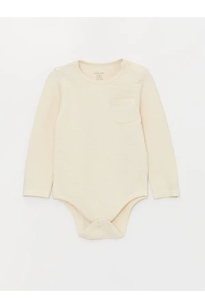 LC Waikiki Crew Neck Long Sleeved Unisex Baby Bodysuit with Snap fastener.