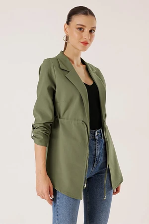 By Saygı Shawl Collar Sleeve Fold Waist Drawstring Lycra Jacket