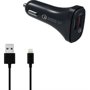 Adaptér do auta WG 2x USB (3,1A), QC 3.0 + Lightning kabel (6226) čierny adaptér do auta • 2 USB sloty • FMI Lightning kábel • vhodný pre telefóny s k