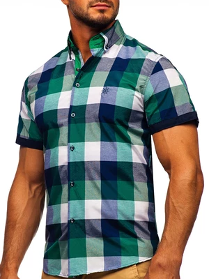 Zelená pánská kostkovaná košile s krátkým rukávem Bolf 5532-1