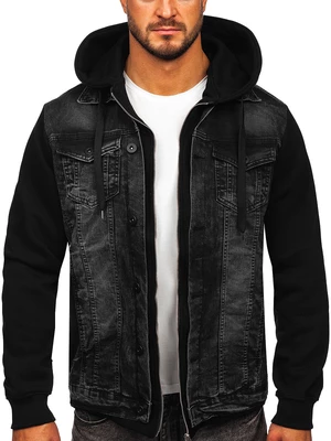 Černá pánská džínová bunda s kapucí Bolf 801