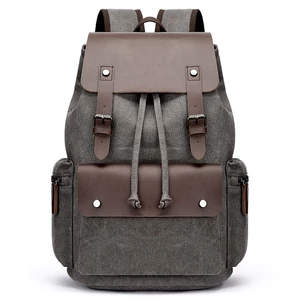 Menico Men Washed Canvas Casual Backpack Large Capacity Drawstring Cover Backpack Laptop Bag