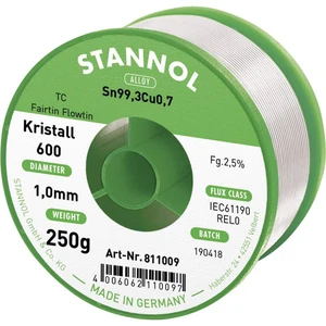 Stannol Kristall 600 Fairtin spájkovací cín bez olova bez olova Sn99,3Cu0,7 250 g 1 mm