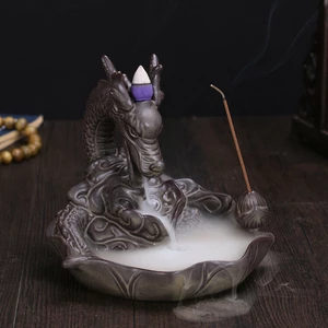 KING DO WAY Ceramic Backflow Incense Burner Dragon Lotus Pond Incense Burner