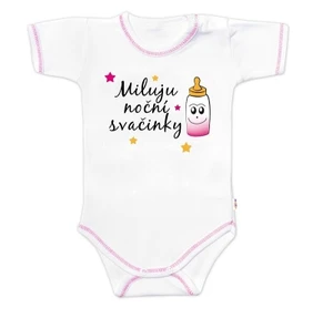Body krátký rukáv s vtipným textem Baby Nellys, Miluju noční svačinky, holka, vel. 80 (9-12m)