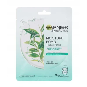 Garnier SkinActive Moisture Bomb Green Tea 1 ks pleťová maska pro ženy na normální pleť; na smíšenou pleť; na dehydratovanou pleť; na rozjasnění pleti