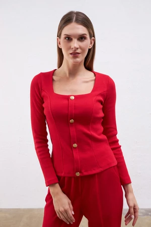 Gusto Square Collar Camisole Blouse - Red
