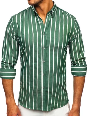 Zelená pánská pruhovaná košile s dlouhým rukávem Bolf 20730