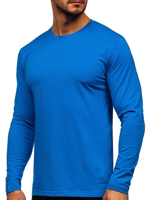 Modré pánské tričko s dlouhým rukávem bez potisku Bolf 172007
