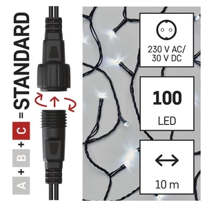 Spojovacie reťaz EMOS 100 LED Standard, 10 m, vonkajšia aj vnútorná, studená biela, časovač (D1AC03) svetelná spojovacia reťaz • 100 LED žiaroviek • d