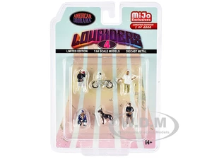 "Lowriders 4" 6 piece Diecast Set (4 Men 1 Dog 1 Bicycle Figures and Accessories) Limited Edition to 4800 pieces Worldwide 1/64 Scale Models by Ameri