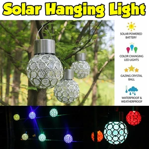 Solar Powered Hanging Crystal Ball Night Light Color Changing Waterproof Lamp Garden Lighting Decor