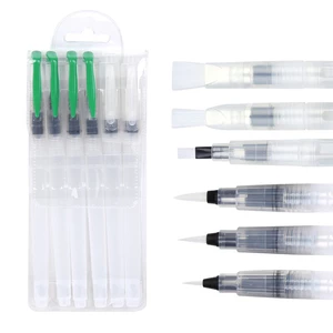 GUANGNA 6Pcs Water Pen Set Round & Flat Nylon Nib Large Capacity Holder Brush For Pigment Painting Watercolor Painting