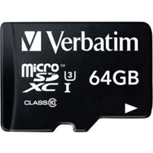 Paměťová karta microSDXC, 64 GB, Verbatim PRO, Class 10, UHS-I, UHS-Class 3, vč. SD adaptéru