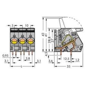 Pružinová svorkovnice WAGO 2716-158, 6.00 mm², Pólů 8, šedá, 12 ks
