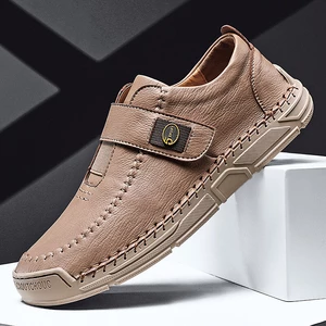 Menico Men Hand Stitching Microfiber Leather Hook Loop Soft Casual Shoes