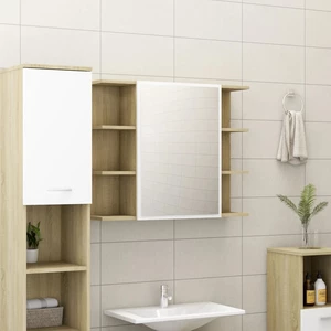 Bathroom Mirror Cabinet White and Sonoma Oak 31.5"x8.1"x25.2" Chipboard