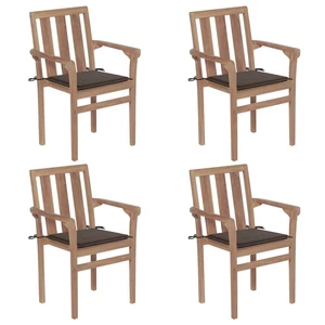 Stackable Garden Chairs with Cushions 4 pcs Solid Teak Wood