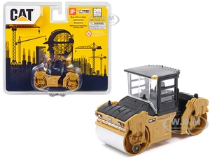 CAT Caterpillar CB-13 Tandem Vibratory Roller with Cab Yellow and Black 1/64 Diecast Model by Diecast Masters