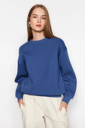 Trendyol Indigo Thick Fleece Regular/Normal Fit Crew Neck Basic Knitted Sweatshirt