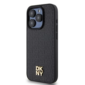 Zadní kryt DKNY PU Leather Repeat Pattern Stack Logo Magsafe pro Apple iPhone 15 Pro Max, černá