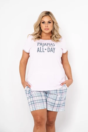 Glamour women's pyjamas, short sleeves, shorts - light pink/print