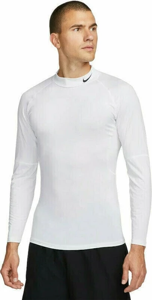 Nike Dri-Fit Fitness Mock-Neck Long-Sleeve Mens Top White/Black 2XL T-shirt de fitness