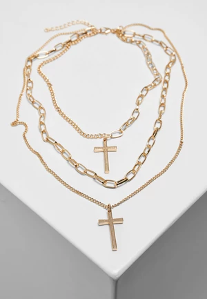 Necklace with layering and cross - gold colors