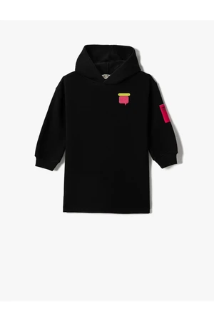 Koton Sweat Dress with Hooded Long Sleeves Printed Back