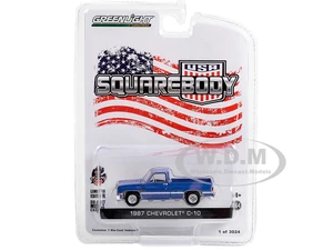 1987 Chevrolet C-10 Pickup Truck Blue "Squarebody USA" Limited Edition to 3024 pieces Worldwide 1/64 Diecast Model Car by Greenlight