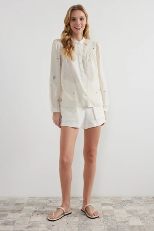 Trendyol Beige Floral Embroidered Woven Shirt