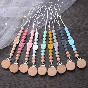 Baby Beech Pacifier Clip Baby Anti-drop Pacifier Chain Silicone Rainbow Beads Teething Chain Toy Gifts Dummy Holder Nipple Clip