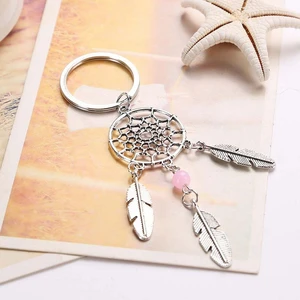 Pink Green Beads Holder Dreamcatcher Keychain Feather Wind Dream Catcher Key Chain Women Vintage Bohemian Indian Style Keychain