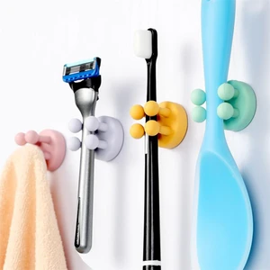 Ins Silicon Razor Holder Self Adhesive Toothbrush Key Towel Hanger Hook Bathroom Wall Organizer Rack Kitchen Gadget Storage Rack
