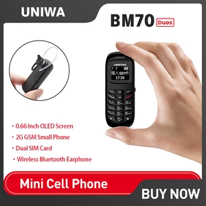 UNIWA BM70 DUOS MINI Smartphones 1.77 Inch 2G Stereo GSM Dual SIM The Smallest Phone for Baby Wireless Bluetooth Earphone 350mAh