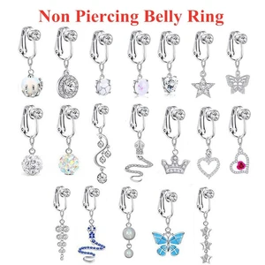 Faux Fake Belly Ring Butterfly Fake Belly Piercing Clip on Umbilical Navel Belly Button Cartilage Clip on Earrings Body Jewelry