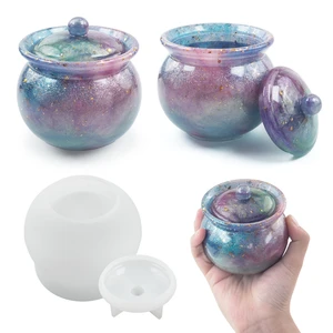 DIY Crystal Epoxy Resin Mold Jar with Lid Candy Jewelry Storage Box Mold Mirror Silicone Mold For Aromatherapy Plaster Making