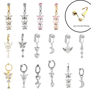 Fake Belly Piercing Clip on Belly Button rings for Women moon heart butterfly water drop Faux belly rings