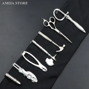Novely Tie Clips Men's Metal Necktie Accessories Sword Axe Scissors Beard Pin Wed Ceremony Gift Gold Tie Clip Men's Party Gifts